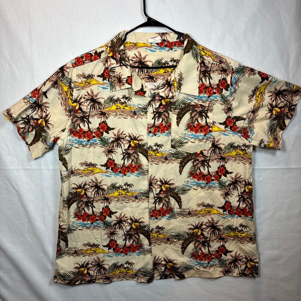 Barefoot In‎ Paradise Shirt Adult Xxl Floral Toucan Hawaiian Camp Tropical Men